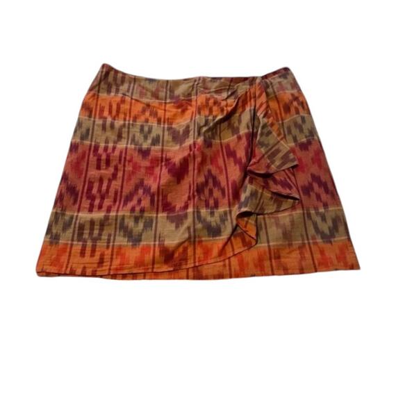 Lauren Ralph Lauren True Wrap Skirt Above Knee Geo Motif Ruffle Ikat Fall NEW 22 - Picture 3 of 11